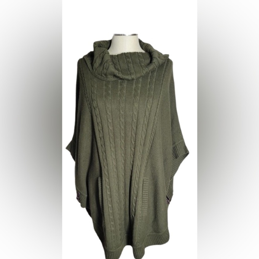 Talbots Army green  Cable Knit Cowl Neck Sweater - Picture 3 of 9